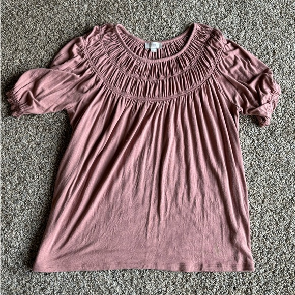 LOFT Women’s Medium Dusty Rose Ruched 1/2 Sleeve Top/ Shirt. - Picture 6 of 7